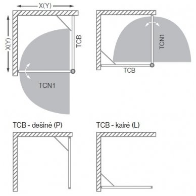 Roth kvadratinė dušo kabina TCN1+TCB 1000x1000 2