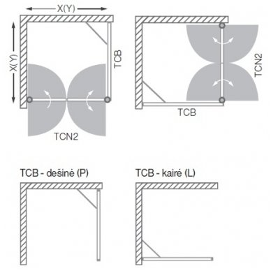 Roth kvadratinė dušo kabina TCN2+TCB 1000x1000 2