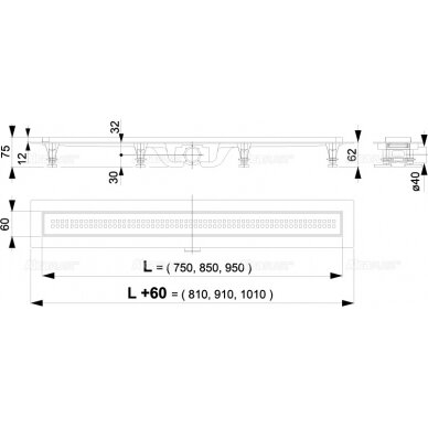 Alcadrain dušo latakas su grotelėmis 850mm APZ9-850M 2