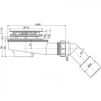 Alcadrain pažemintas sifonas dušo padėklui Ø90 A492CR 2