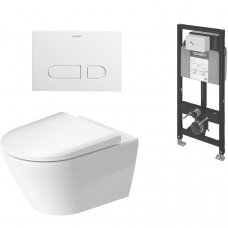 Duravit pakabinamas WC su dangčiu D-NEO Rimless + potinkinis rėmas ir mygtukas Durasystem
