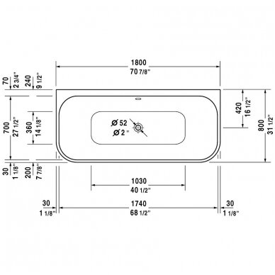 Duravit vonia 1800x800 Happy D.2 + sifonas ir pagalvėlė voniai! 4