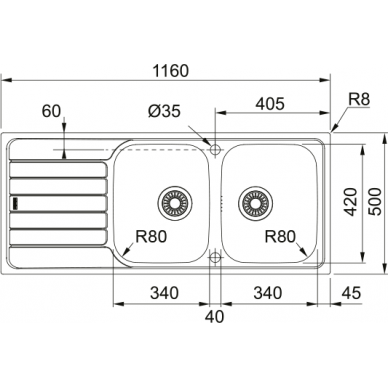 Franke nerūd. plieno plautuvė Spark SKX 621 2