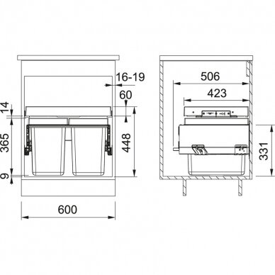 Franke šiukšlių rūšiavimo sistema FX 60 26l+2x11l 2