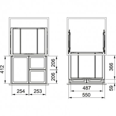 Franke šiukšlių rūšiavimo sistema FX 60 26l+2x11l 3