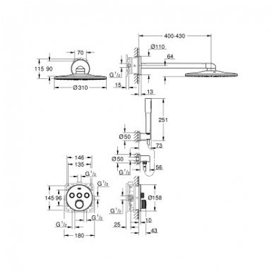 Grohe dušo komplektas Grohtherm SmartControl Rainshower SmartActive 310 2