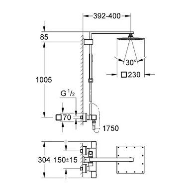 Grohe dušo komplektas su termostatiniu maišytuvu Euphoria Cube XXL System 230 2