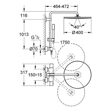Grohe dušo komplektas su termostatiniu maišytuvu Rainshower System 400 2