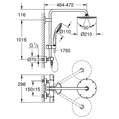 Grohe dušo komplektas su termostatiniu maišytuvu Euphoria XXL System 210 2