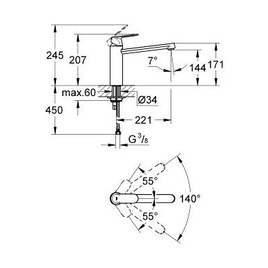Grohe maišytuvas plautuvei Eurosmart Cosmopolitan 3