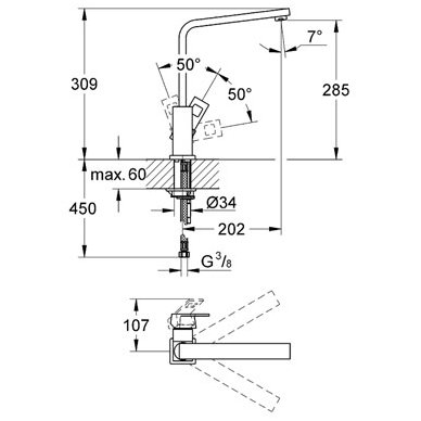 Grohe maišytuvas plautuvei Eurocube 2