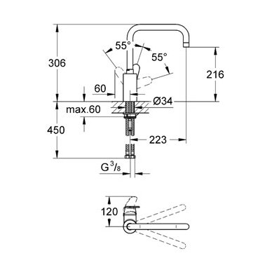 Grohe maišytuvas plautuvei Eurodisc Cosmopolitan 2