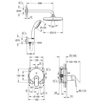 Grohe potinkinis dušo komplektas Eurosmart Cosmopolitan Tempesta 210 3