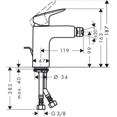 Hansgrohe bidė maišytuvas su ventiliu Logis 100 71200000 2