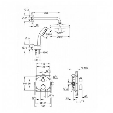Grohe potinkinis dušo komplektas Grohtherm Perfect Tempesta 210 2