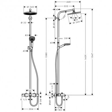 Hansgrohe dušo komplektas su termostatiniu maišytuvu Crometta S 240 2