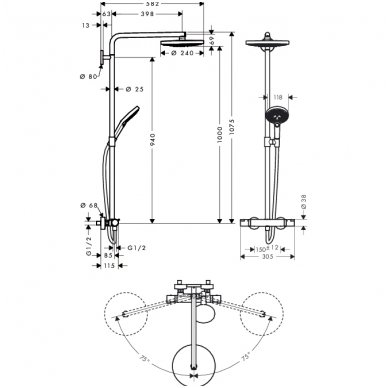Hansgrohe dušo komplektas su maišytuvu Raindance Select S 240 2jet 2