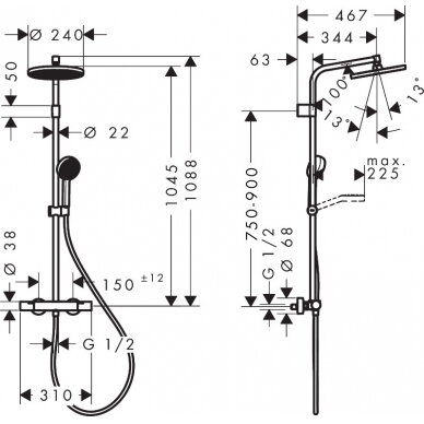 Hansgrohe dušo komplektas su termostatiniu maišytuvu Activera S Showerpipe 240 1jet 7
