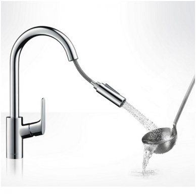 Hansgrohe maišytuvas plautuvei su ištraukiamu dušeliu Focus 3