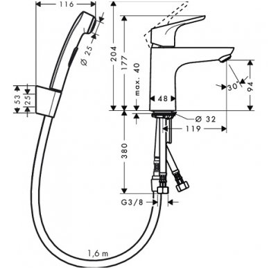 Hansgrohe maišytuvas praustuvui su dušeliu ir ventiliu Focus 31927000 2