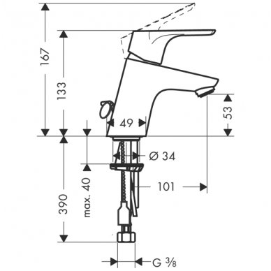 Hansgrohe maišytuvas praustuvui su ventiliu Focus 70 31732000 2