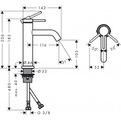 Hansgrohe maišytuvas praustuvui Tecturis S 110 2