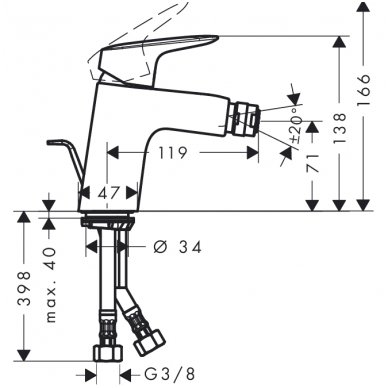 Hansgrohe bidė maišytuvas su ventiliu Logis 70 71204000 2