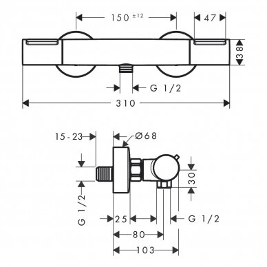 Hansgrohe termostatinis maišytuvas dušui Ecostat Element 2