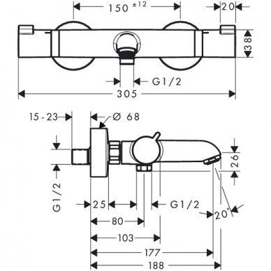 Hansgrohe termostatinis maišytuvas voniai Ecostat Comfort 13114000 2