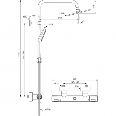 Ideal Standard dušo komplektas su termostatiniu maišytuvu Ceratherm T100 2