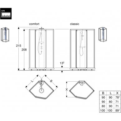 Contura Shower penkiakampė dušo kabina Showerama Comfort 900x800 3