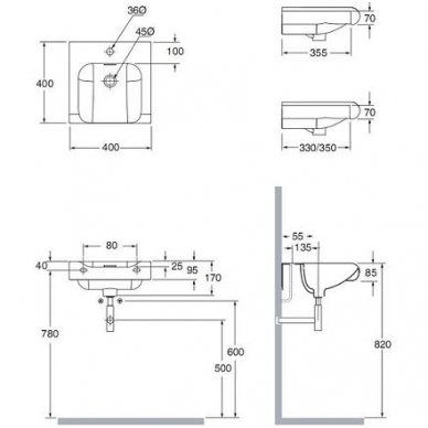Kerasan dalinai įmontuojamas praustuvas 400x400 Inka 3412 2