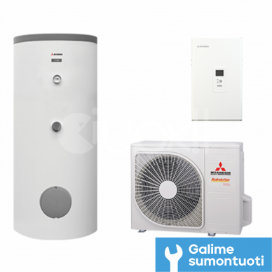 Mitsubishi Heavy Industries šilumos siurblys oras-vanduo su atskira 279 l. talpa Mitsubishi Hydrolution Hydrobox 7,6 kW