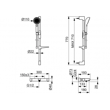 ORAS dušo komplektas su termostatiniu maišytuvu Aurelia 2