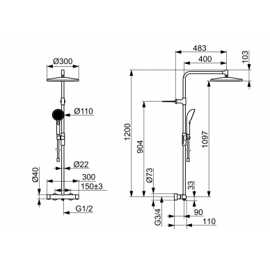 ORAS dušo komplektas su termostatiniu maišytuvu Aurelia 2