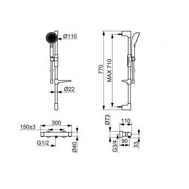 ORAS dušo komplektas su termostatiniu maišytuvu Aurelia 2
