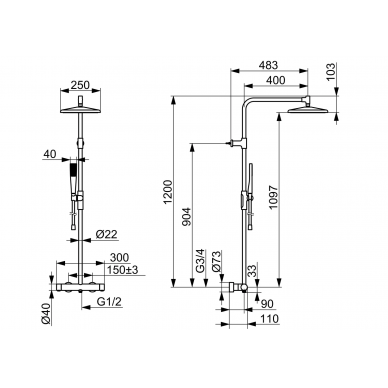ORAS dušo komplektas su termostatiniu maišytuvu Aurelia 2