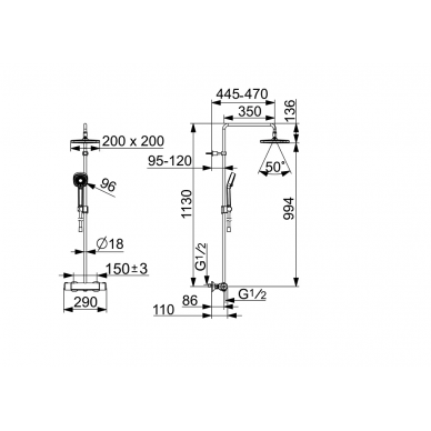ORAS dušo komplektas su termostatiniu maišytuvu Nova Style 7403U 2