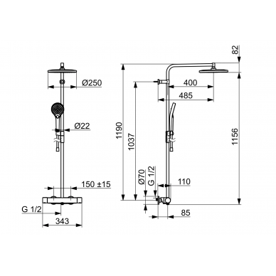 ORAS dušo komplektas su termostatiniu maišytuvu Optima Style 2