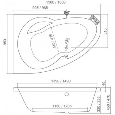 Roth asimetrinė vonia Harmonia 1500x950 4