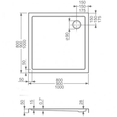 Roth kvadratinis dušo padėklas Flat Kvadro 900x900 5
