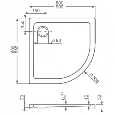 Roth pusapvalis dušo padėklas Flat Round 800x800 5