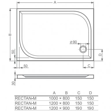 Roth stačiakampis dušo padėklas Rectan-M 1200x800 5