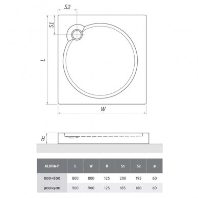 Roth kvadratinis dušo padėklas Aloha-P 800x800 3