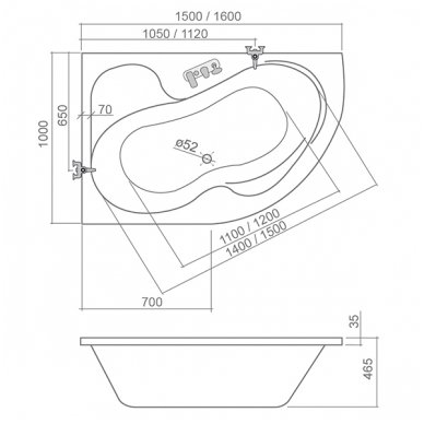 Roth asimetrinė vonia Tullip 1500x1000 5157000/5158000 2
