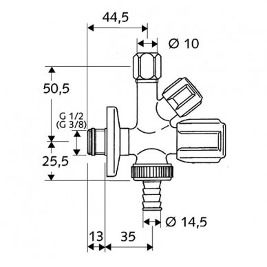 Schell kombinuotas ventilis 1/2" x Ø10 x Ø14,5 2