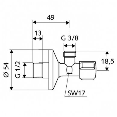 Schell kampinis ventilis 1/2" x 3/8" Comfort 2