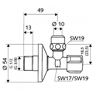 Schell kampinis ventilis su veržle 1/2" x Ø10 Comfort 2