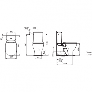 Ideal Standard pastatomas WC Tesi (AquaBlade®) T008201+T356701 2