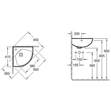Villeroy&Boch kampinis praustuvas 415x415 O.Novo 73274001 2